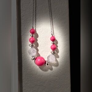 Pink and Silver Beaded Necklace